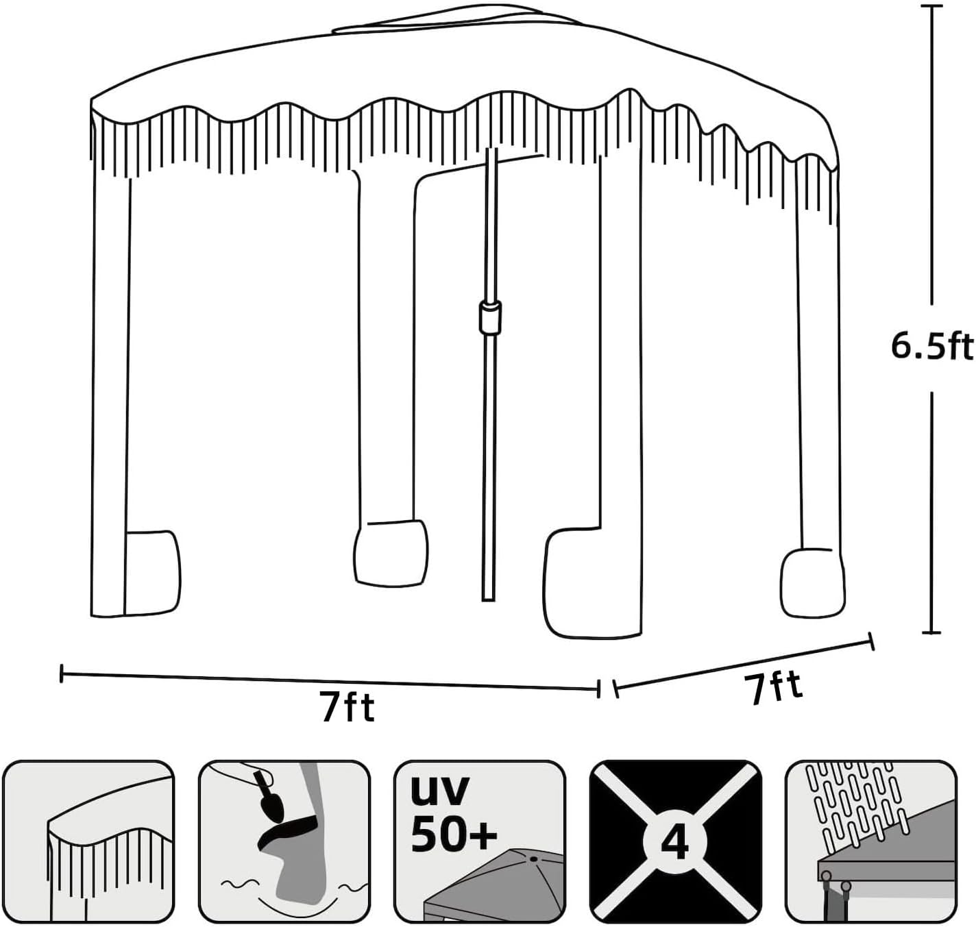 AMMSUN Beach Cabana with Fringe, 7' x 7' Boho Beach Canopy with Tassels, Easy Set up & Premium Wood Pole, Cabana Tent with Sand Pockets, Instant Sun Shade for Sand, Garden, Patio, Blue