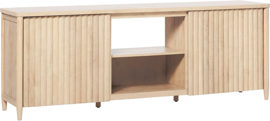 Walker Edison Scandinavian Reeded TV Stand with Open Storage for up to 80' TV Coastal Oak