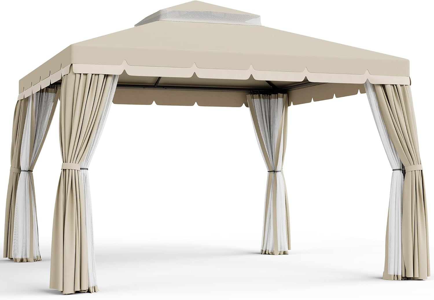 Incbruce Outdoor 10x10 FT Garden Gazebo, Steel Vented Double Roof Patios Canopy, Outside Gazebo with Mosquito Netting for Backyard, Lawns, Party (Beige)