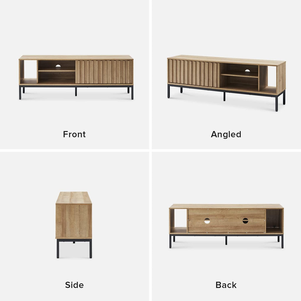 mopio Norwin TV Stand, Rustic Modern Industrial Television Stand for 60/65/70 inch TV, Fluted Entertainment Center with Storage, Wood Media Console Credenza Cabinet Table (Oak 64' TV Stand)
