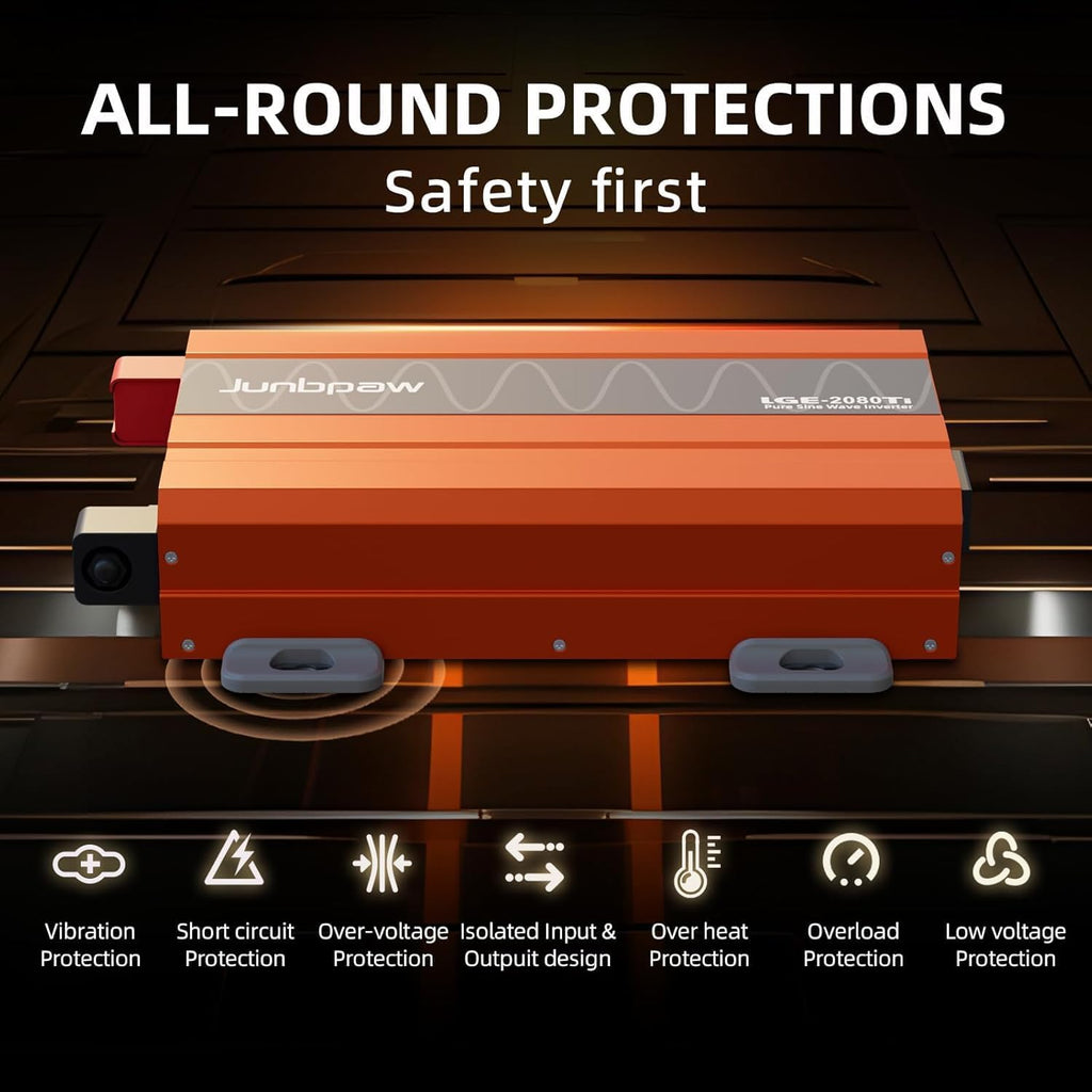 2080w Pure Sine Wave Inverter 12V to 110V Ultra Quiet, Game-Changing Design | 12V to 110 Converter for Home, RV, Camping, Off-Grid & Outdoor Adventures丨DC to AC (LGE-12V-2080Ti)