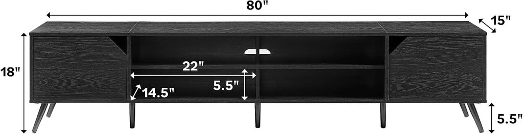 Walker Edison Nora Modern Minimal Open-Shelf TV Stand for TVs up to 90 Inches, 80 Inch, Black