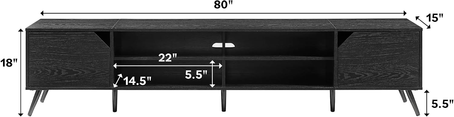 Walker Edison Nora Modern Minimal Open-Shelf TV Stand for TVs up to 90 Inches, 80 Inch, Black