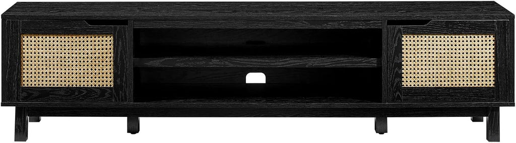 Walker Edison Destin Modern Minimal Rattan-Door TV Stand for TVs up to 80 Inches, 70 Inch, Black