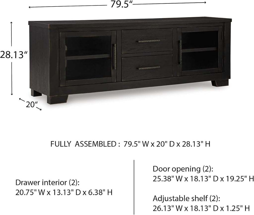 Signature Design by Ashley Galliden Urban 2-Drawer 80' TV Stand for TVs up to 91' with Adjustable Shelves, Cabinets, Cord Openings, Black