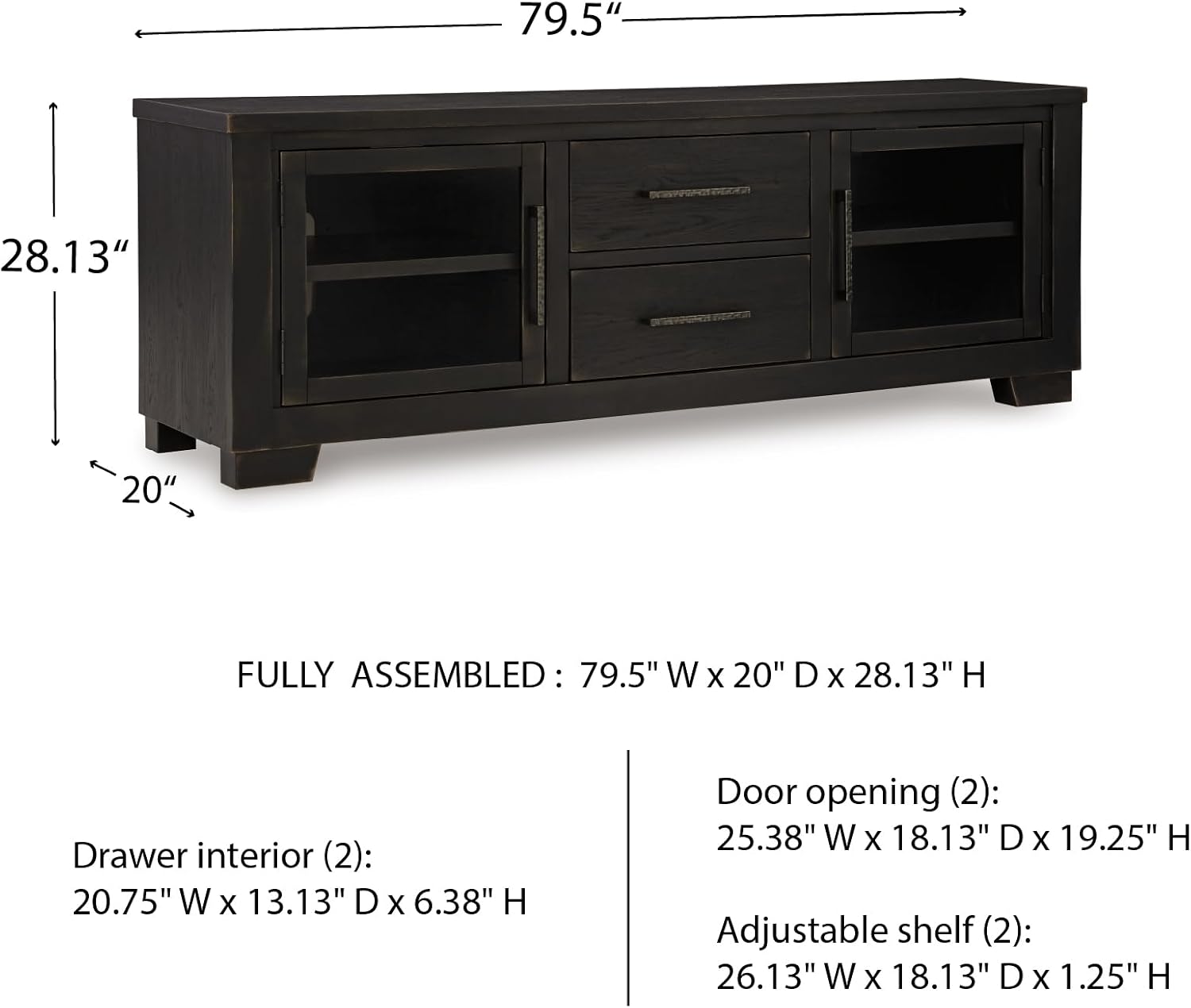 Signature Design by Ashley Galliden Urban 2-Drawer 80' TV Stand for TVs up to 91' with Adjustable Shelves, Cabinets, Cord Openings, Black