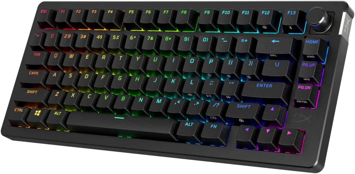 HyperX Alloy Rise 75 Wireless – Hot-Swappable 75% Mechanical Gaming Keyboard, PC, Up to 80 Hours Backlighting On, Dual Wireless 2.4GHz & Bluetooth