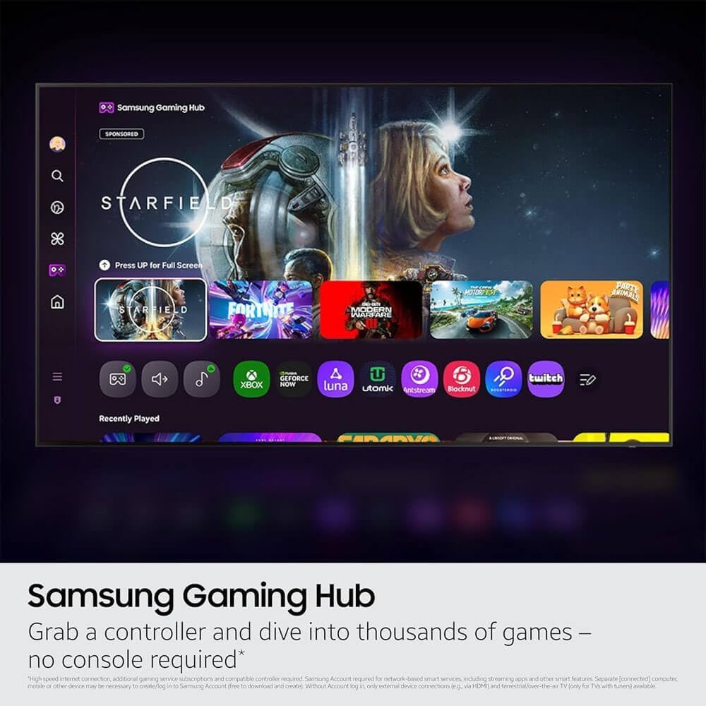 Samsung 32-Inch Q8F QLED 4K Smart TV, Quantum Dot, HDR+, 144Hz VRR, Slim Metal Design, Voice Remote, Includes 1-Year Warranty, AUX HDMI Cable & Streaming Bundle