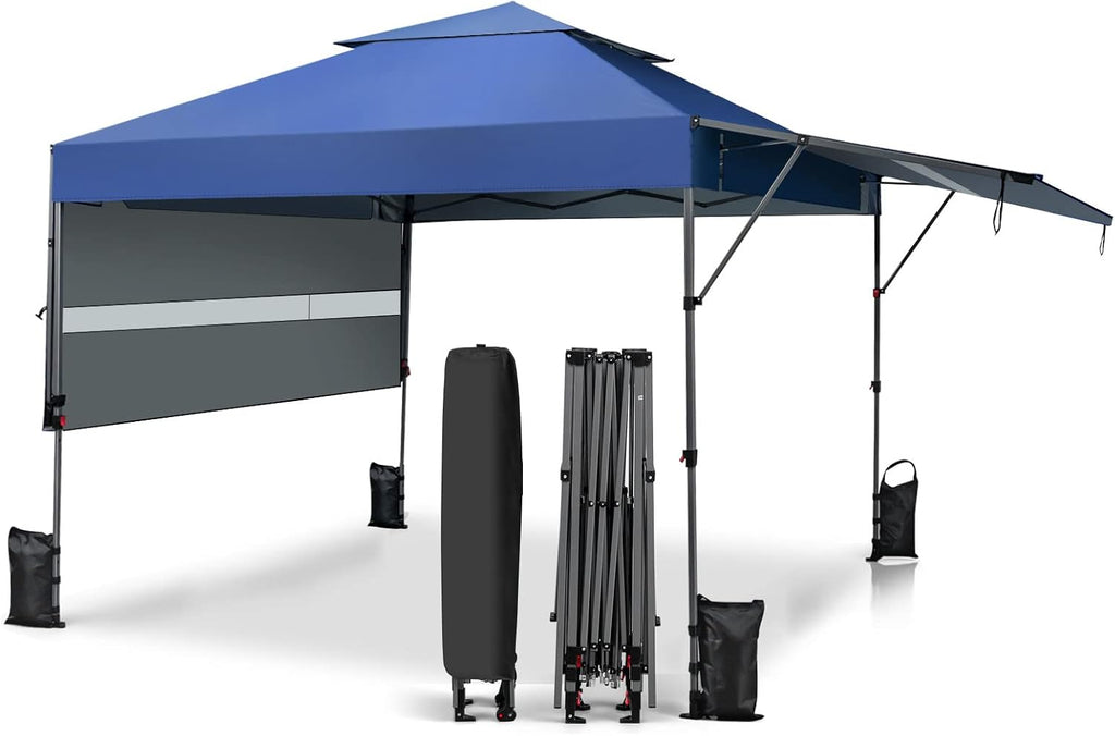 HAPPYGRILL Pop Up Canopy with Dual Awnings 10x17.6 FT, Outdoor Gazebo Shelter with Portable Wheeled Carrying Bag, Easy Setup Instant Tent for Patio Camping Picnic (Blue)