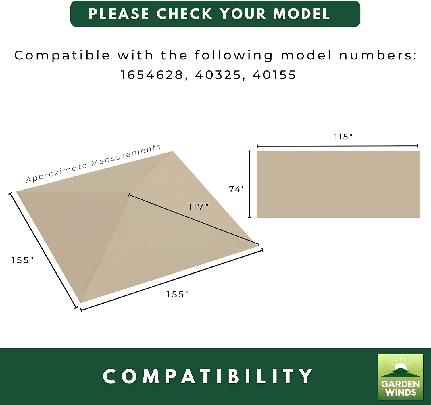 Garden Winds Reinforced RipLock 350 Replacement Canopy Top Cover and Sunshade Compatible with Core 13' x 13' Center Push Up Pop Up Canopy Models 1654628, 40325, 40155 - Slate Gray
