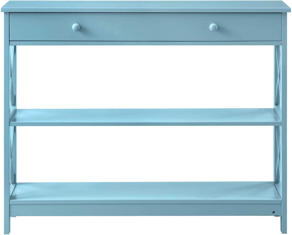 Convenience Concepts Oxford 1-Drawer Console Table 39.5' - Farmhouse Sofa Display with Storage Shelf For Living, Family, & Dining Room, Modern Entryway Hall Table for Kitchen, Bedroom, Sea Foam Blue