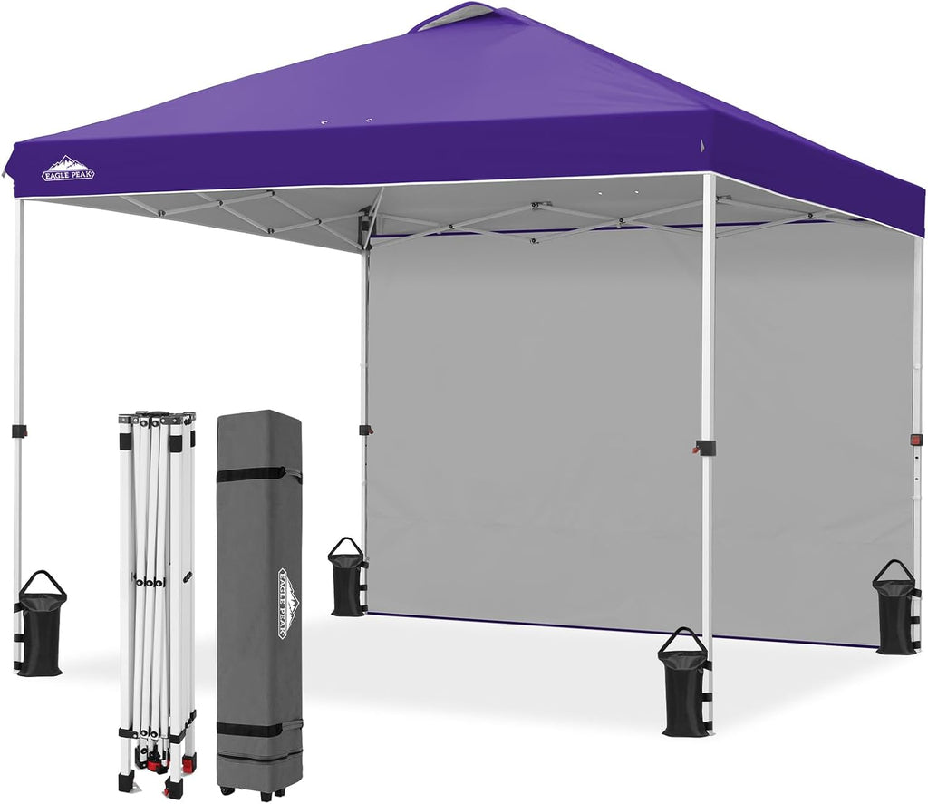 EAGLE PEAK Commercial Canopy 10x10 Pop Up Canopy Tent with 1 Sidewall, Easy Setup Heavy Duty Instant Event Shelter for Vendors & Markets, Outdoor Sun Shade, Purple
