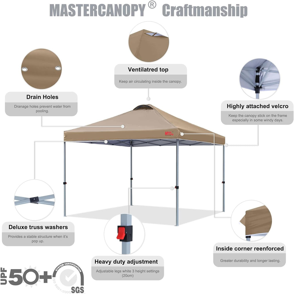 MASTERCANOPY Durable Pop-up Canopy Tent with Roller Bag (8x8, Khaki)