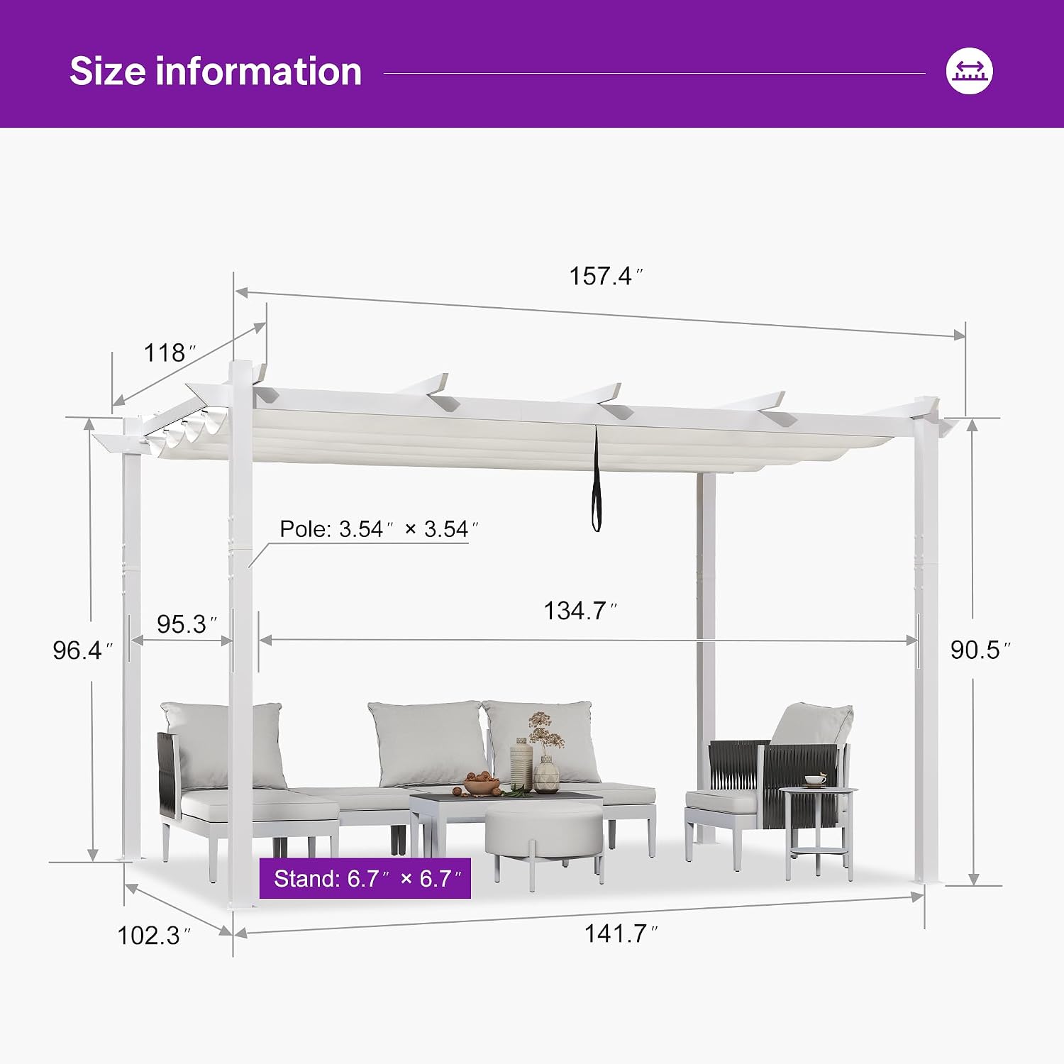 PURPLE LEAF 10' x 13' Aluminum Outdoor Pergola White Retractable Pergola with Double Sun Shade Canopy Wind-Resistant Heavy-Duty Metal Pergola for Patios Deck Backyard Garden, White