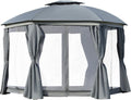 Outsunny 12' x 12' Round Outdoor Gazebo, Patio Dome Gazebo Canopy Shelter with Double Roof, Netting Sidewalls and Curtains, Zippered Doors, Strong Steel Frame, Grey