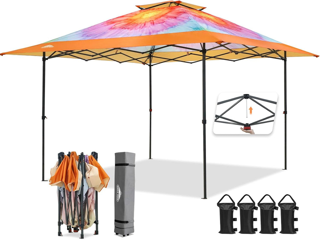 EAGLE PEAK 13x13 Straight Leg Pop Up Canopy Tent Instant Outdoor Canopy Easy Single Person Set up Folding Shelter w/Auto Extending Eaves 169 Square Feet of Shade (Floral Tie Dye)