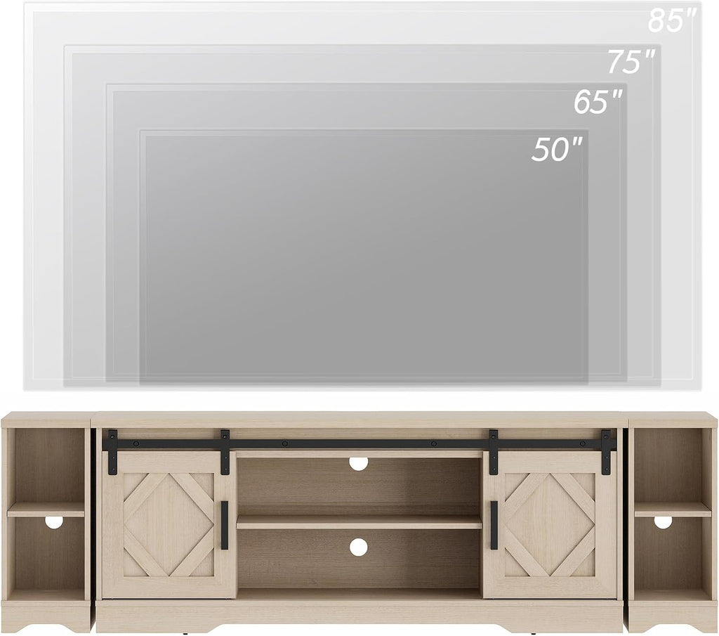 WAMPAT 3-in-1 Modern Farmhouse TV Stand for up to 85' TV, 23.6' H Wood Entertainment Center with Sliding Barn Door and Adjustable Media Storage Shelf for Living Room, Beige