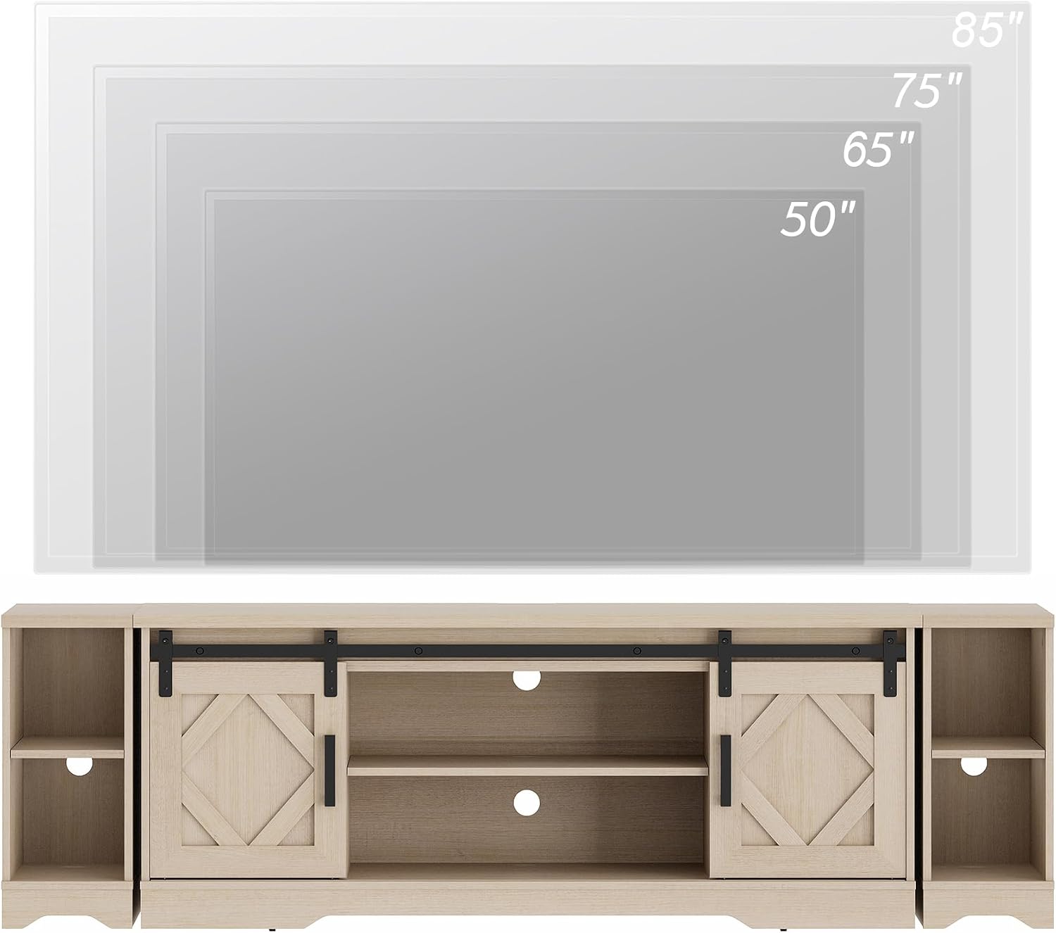 WAMPAT 3-in-1 Modern Farmhouse TV Stand for up to 85' TV, 23.6' H Wood Entertainment Center with Sliding Barn Door and Adjustable Media Storage Shelf for Living Room, Beige