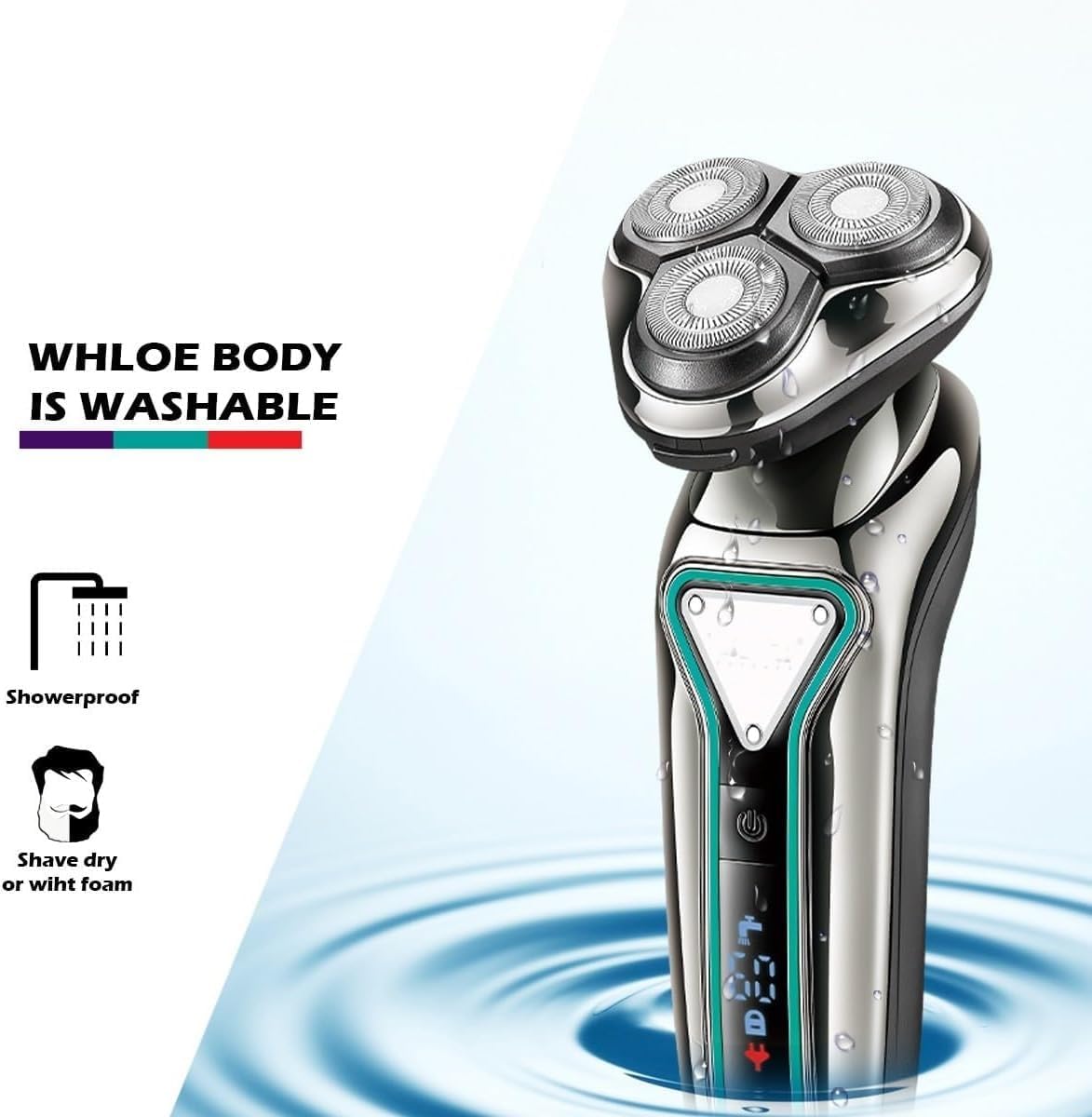 Electric Shavers for Men, Wet Dry Waterproof Electric Shaver for Men Wet Dry Beard Electric Razor Facial Shaving Machine Rechargeable LCD (Color : Green)
