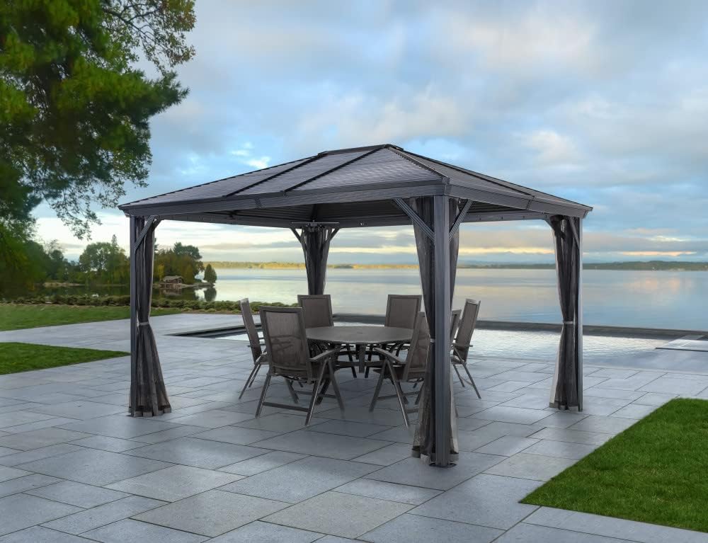 Sojag 10' x 12' Ventura Hardtop Gazebo Outdoor Weather-Resistant Aluminum Frame Sun Shelter Dark Grey