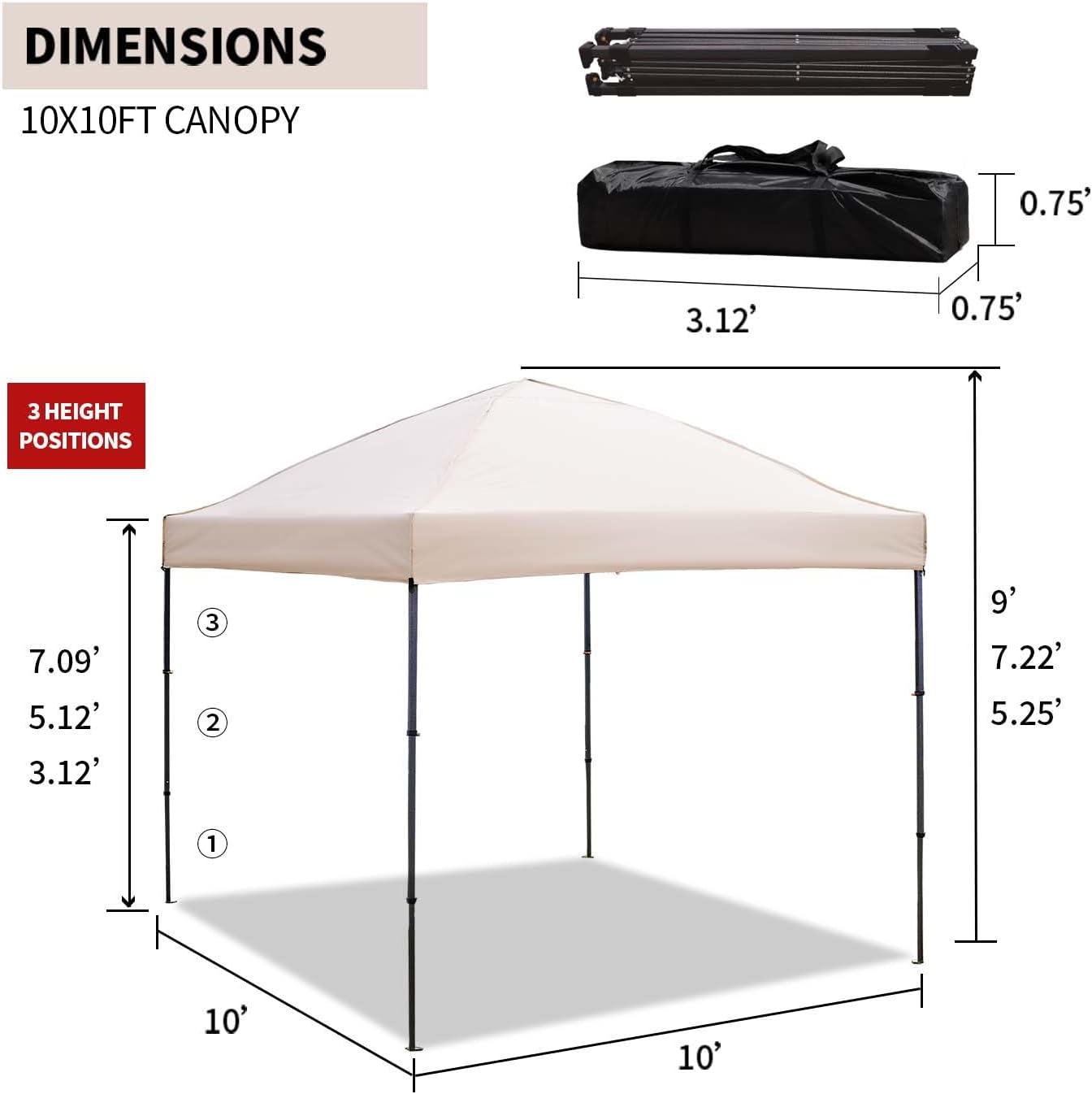 10x10 Pop Up Canopy Tent with 2 Sidewalls, Easy Up Canopy Outdoor Party Sun Shade Tent Portable Gazebo for Beach Camping Events with Carry Bag and 4 Sand Bags