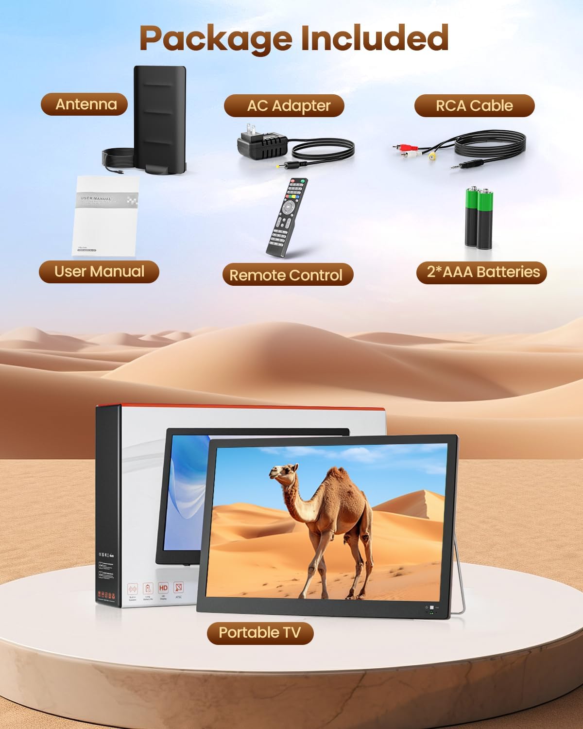 NORTHING 17.2' Portable TV with Antenna, 7000mAH Built-in Powered TV with USB/HDMI/AV Input, 12V Small T V for Camping Kitchen Bedroom RV Patio Car Power Outage, Sleep Timer