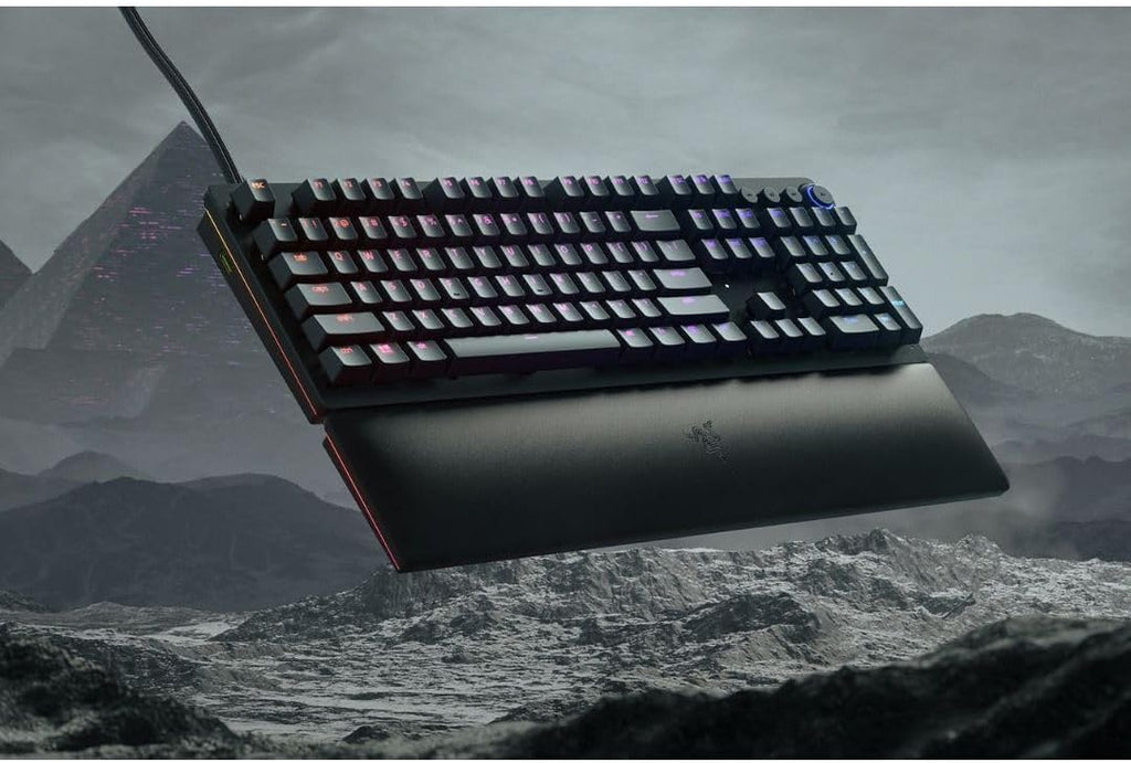 Razer Huntsman V2 Analog Gaming Keyboard: Adjustable Actuation via Analog Optical Switches - Rapid Trigger Mode - Chroma RGB Lighting - Magnetic Wrist Rest - Dedicated Media Keys & Dial - Black