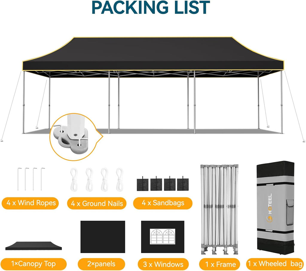 Hoteel 10x30 Pop Up Canopy Tent Heavy Duty with 5 Sidewalls, Waterproof Party Tent, Easy Set-up Commercial Instant Tents with Roller Bag & Sandbags, Hexagonal Leg (1-Year Warranty)