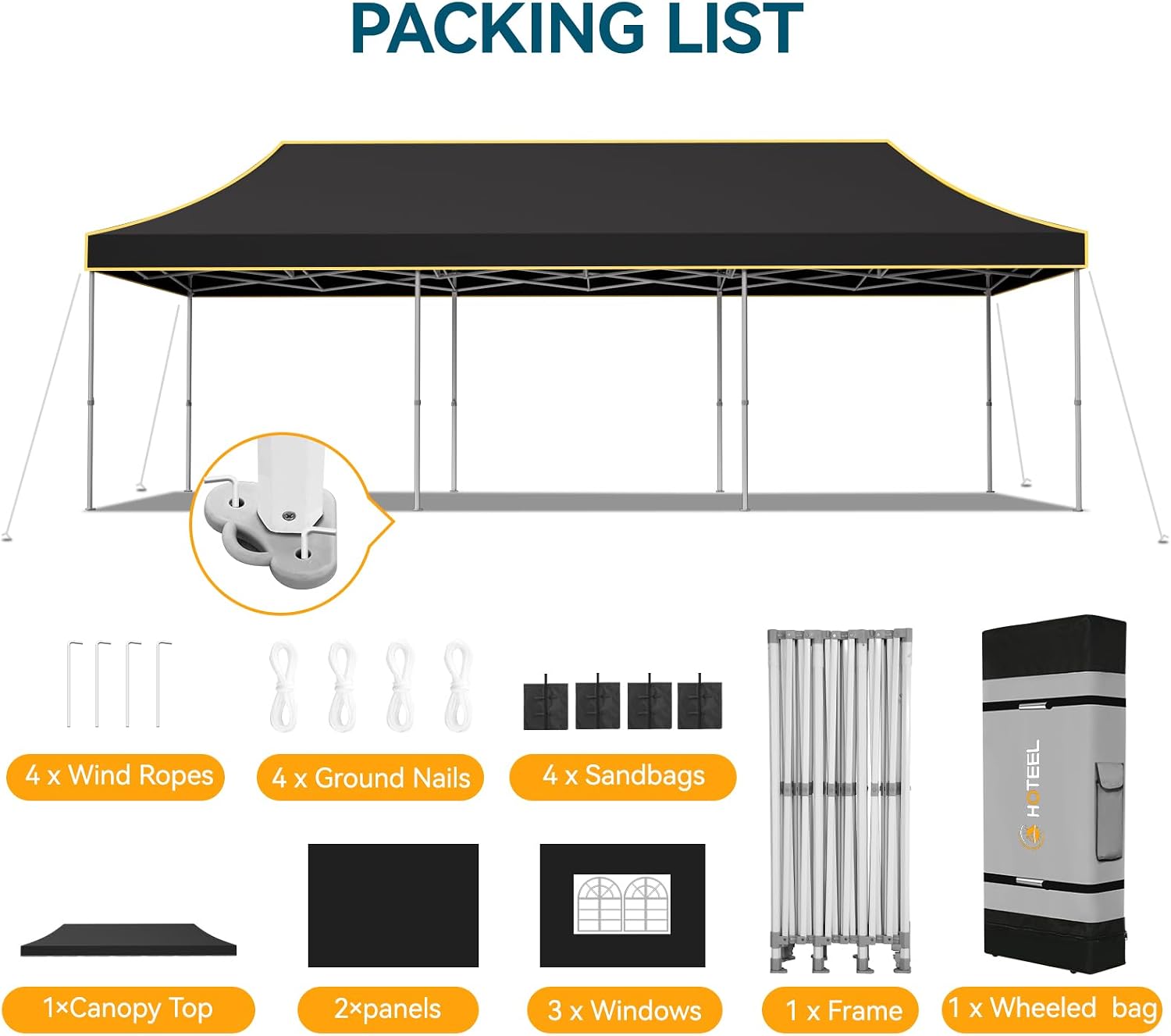 Hoteel 10x30 Pop Up Canopy Tent Heavy Duty with 5 Sidewalls, Waterproof Party Tent, Easy Set-up Commercial Instant Tents with Roller Bag & Sandbags, Hexagonal Leg (1-Year Warranty)