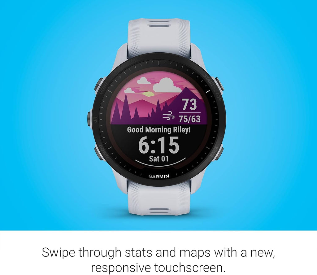 Garmin Forerunner® 955 Solar, GPS Running Smartwatch with Solar Charging Capabilities, Tailored to Triathletes, Long-Lasting Battery, Whitestone