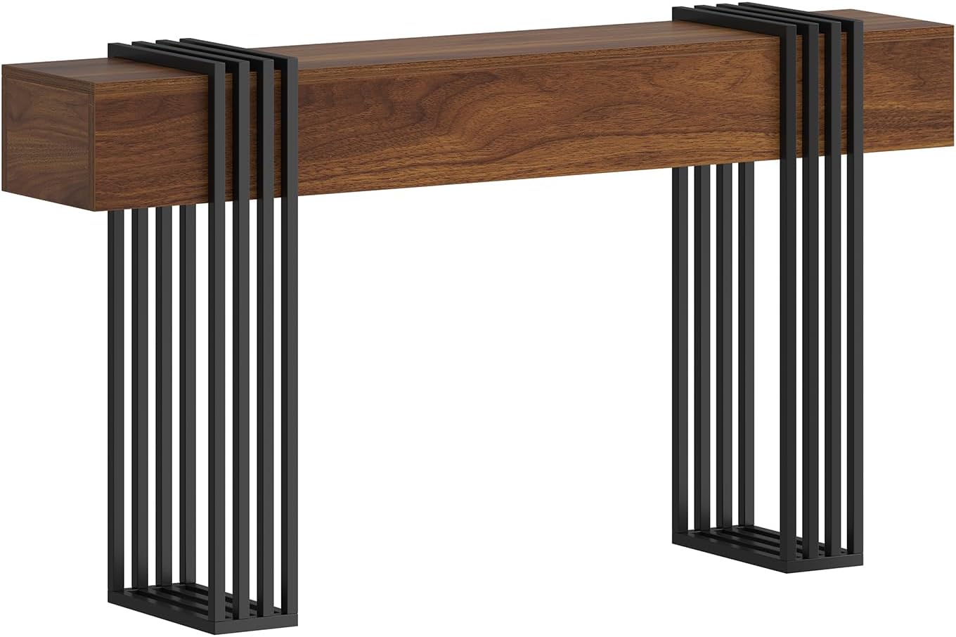 knoworld 63 Inch Long Console Table, Extra Thick Industrial Sofa Table Behind The Couch Rectangular Entryway Table for Entrance Hallway Living Room, Entire top Board & 4-Pipe Legs, Rustic Brown