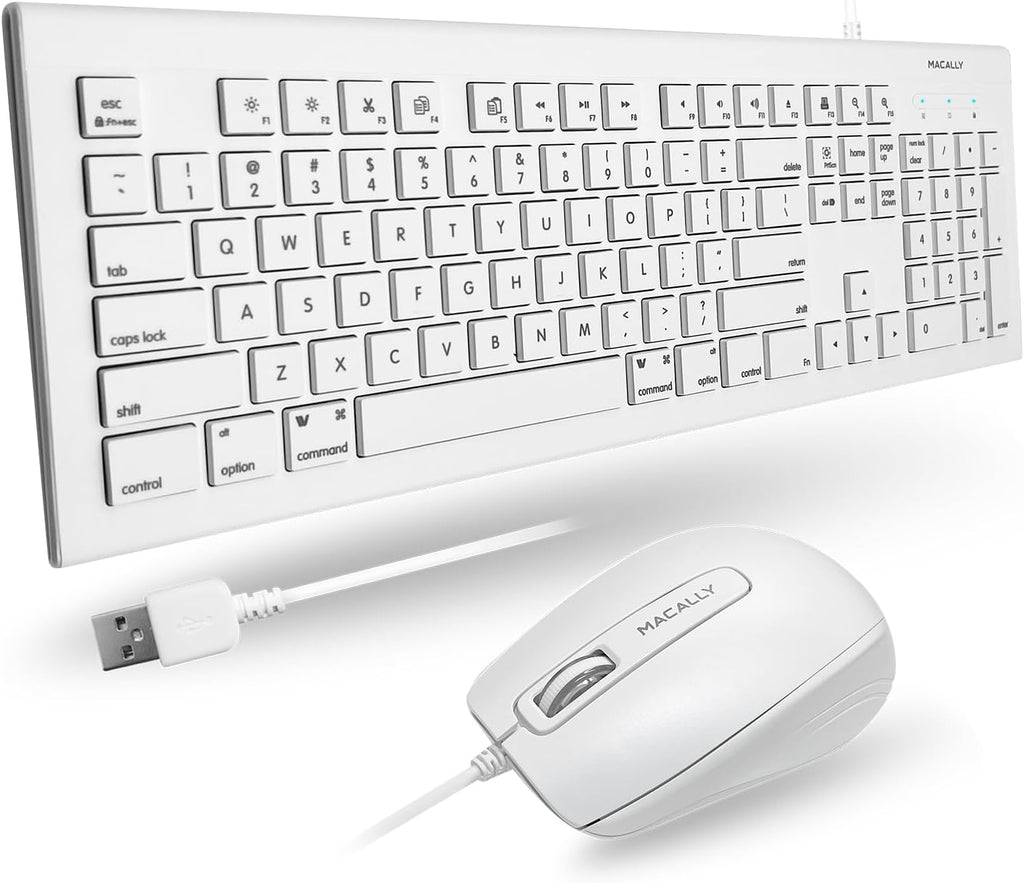 Macally 104 Key USB Wired Keyboard and Mouse Combo with Apple Shortcut Keys for Mac,iMac,MacBook,and Windows PC (MKEYECOMBO),White,(Pack of 10)