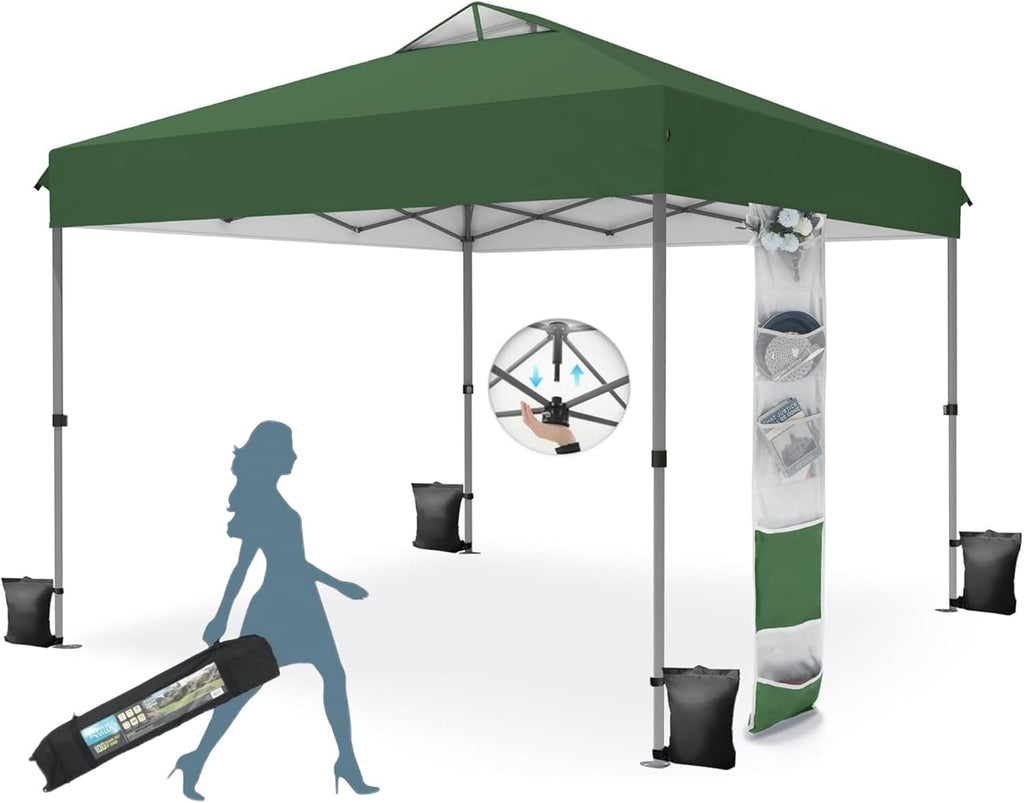 MFSTUDIO 10x10 Pop up Canopy Tent, Gazebo Shelter Sun Shade Canopies One Push Setup Portable Popup Easy Set up Tents with Vented Top,Storage,4 Sandbags,for Beach,Parties,Camping