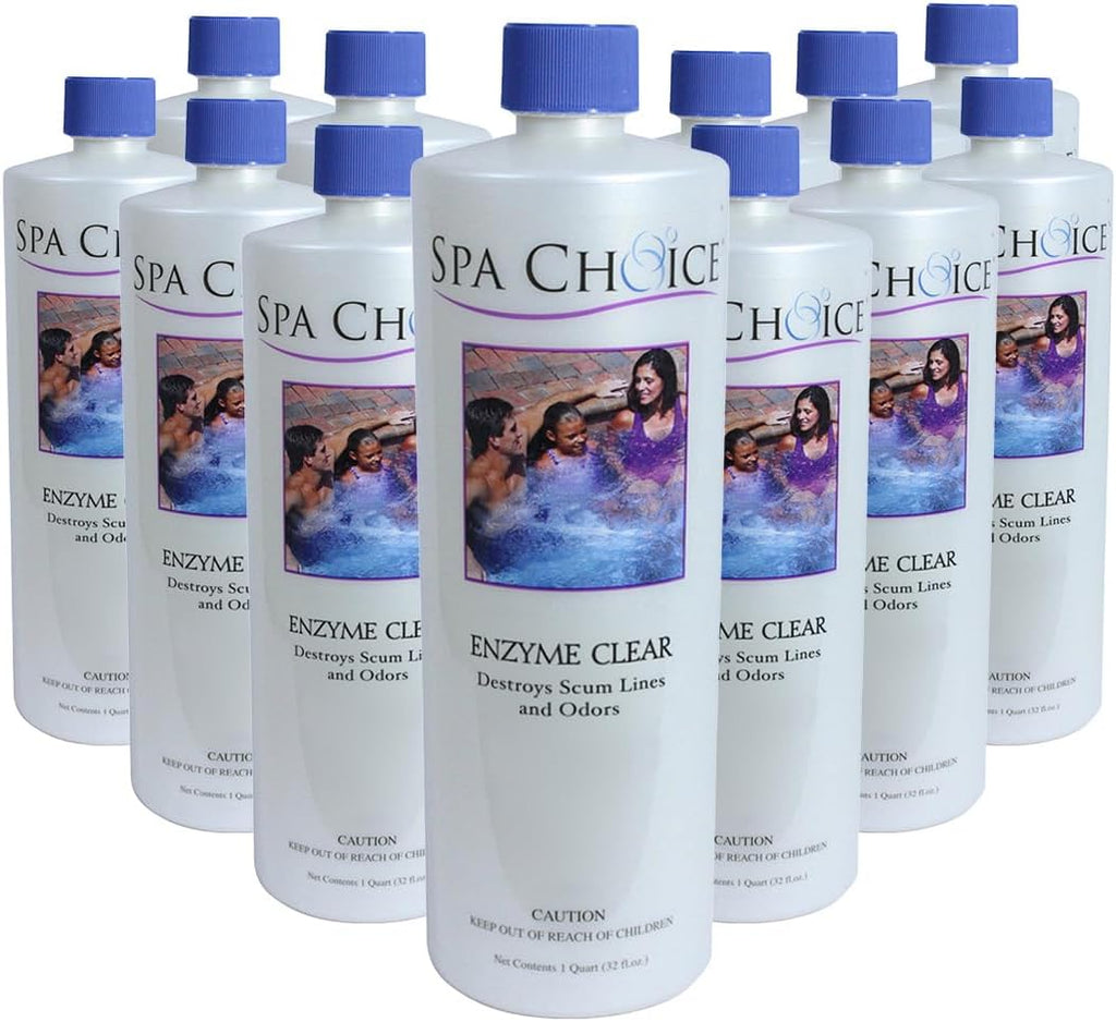 SpaChoice 1-Quart 12-Pack Premium Hot Tub Enzyme Clear, Spa Clarifier Hot Tub, Made in USA
