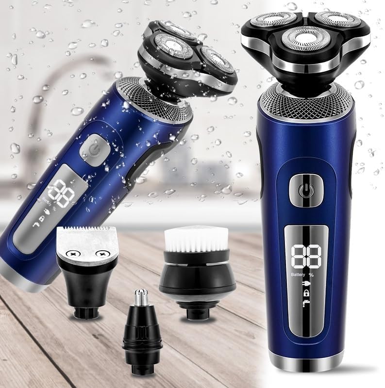 Head Shavers for Men, 4 in 1 Electric Shaver 3D Floating Cutters USB Fast Charge Shaving Razor Machine for Men Blades Portable Beard Trimmer Clipper (Color : Blue)