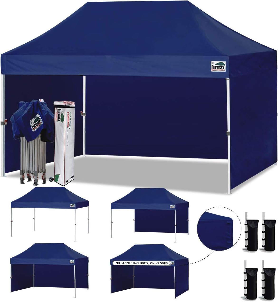 Eurmax USA 10x15 Pop Up Canopy Tent,Commercial Tent with Patented No-Tip Rolling Bag,4 Zippered Removable Walls,UV & Water Resistant Canopy Top,Heavy Duty Outdoor Gazebo,Instant Shelter(Navy Blue)