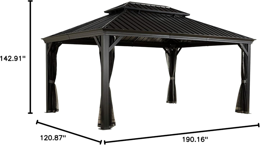 Sojag Messina Hard Top Sun Shelter, 12' by 16', Charcoal