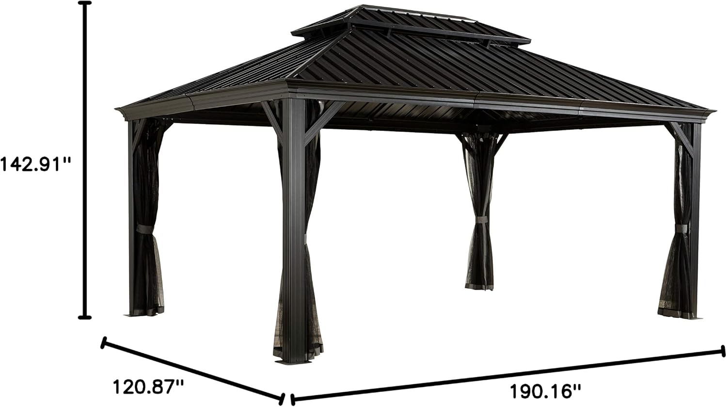 Sojag Messina Hard Top Sun Shelter, 12' by 16', Charcoal