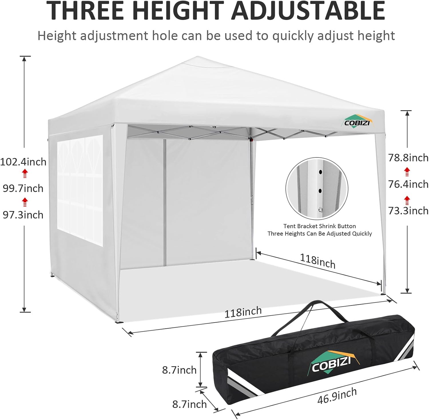 COBIZI 10x10 Pop Up Canopy Tent with 4 Sidewalls Party Tents for Parties Weddings Backyard Waterproof Commercial Instant Outdoor Events Tent with Stakes, Ropes（10 x 10 ft White