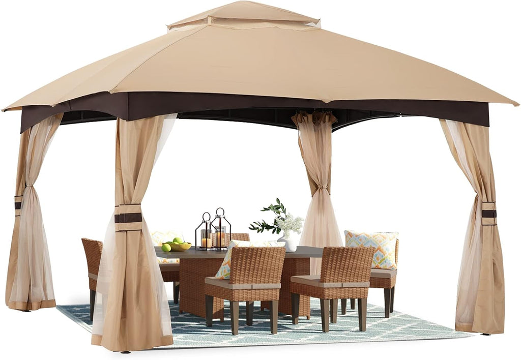 ABCCANOPY 10x10 Outdoor Gazebo - Patio Gazebo with Mosquito Netting, Outdoor Canopies for Shade and Rain for Lawn, Garden, Backyard & Deck (Beige)