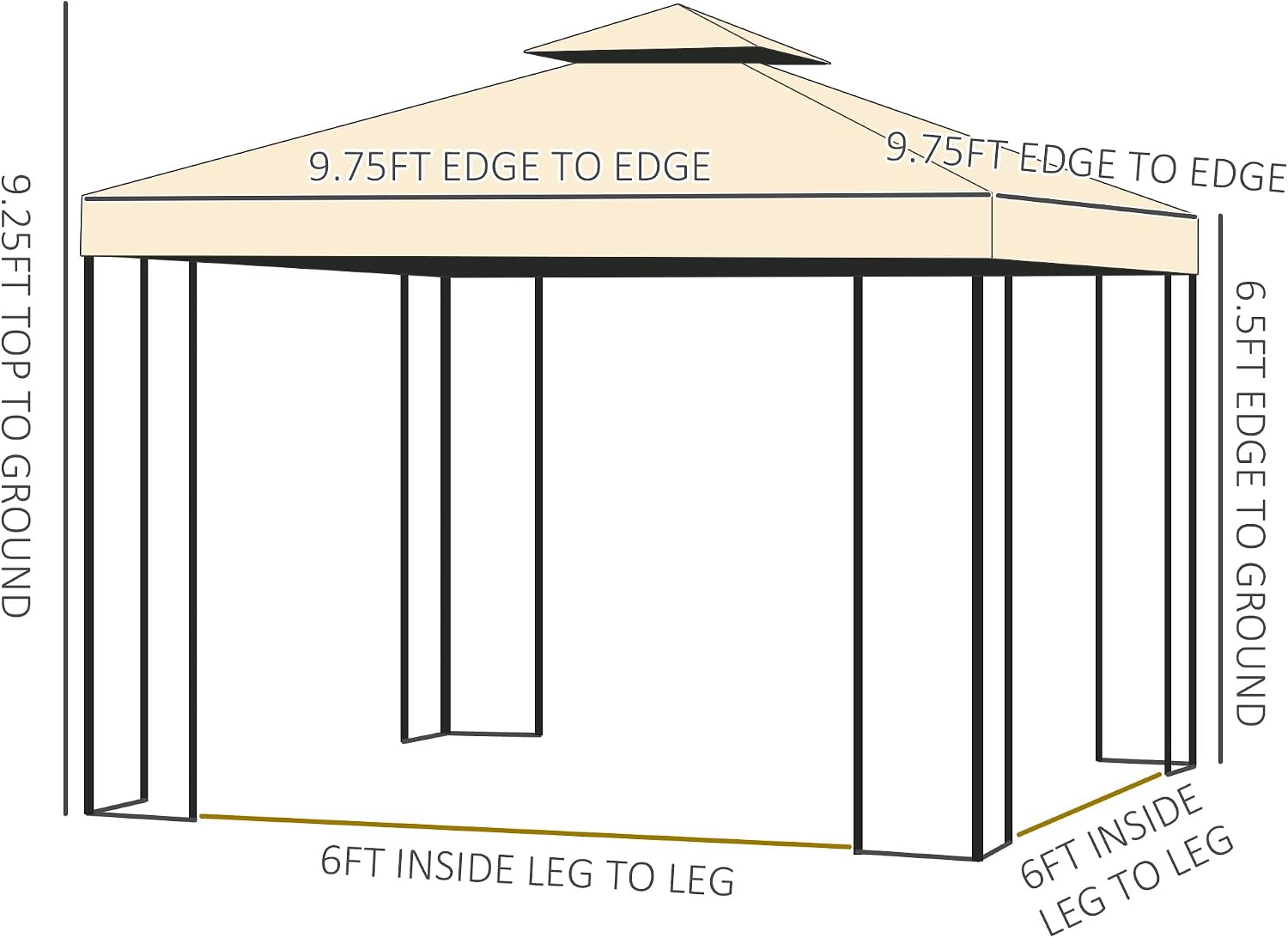 Outsunny 10' x 10' Metal Patio Gazebo, Double Roof Outdoor Gazebo Canopy Shelter with Tree Motifs Corner Frame and Netting, for Garden, Lawn, Backyard, and Deck, Beige