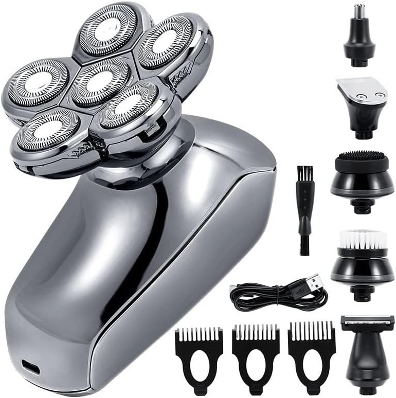 Electric Shavers for Bald Men, 6in1 Electric Razor Electric Shaver USB Rechargeable Shaving Machine for Men Beard Razor Wet-Dry Dual Use Water Proof Fast Charging