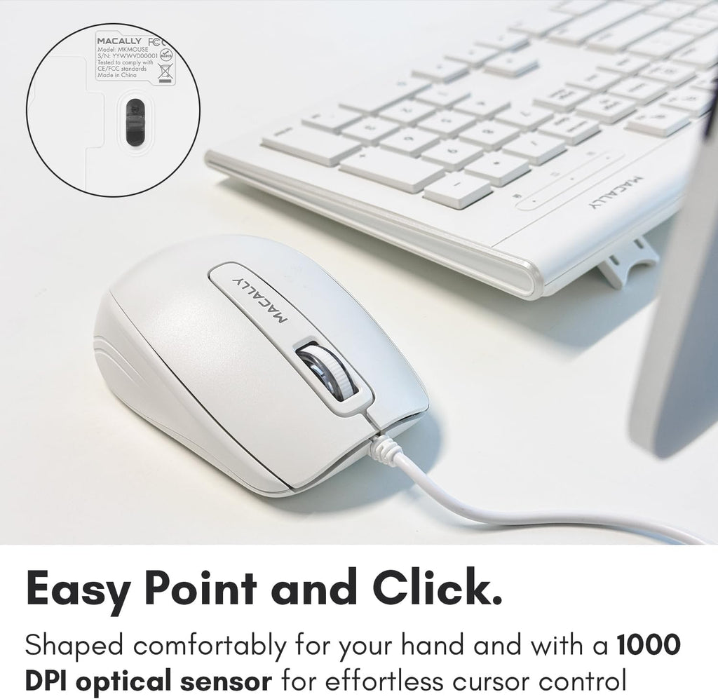 Macally 104 Key USB Wired Keyboard and Mouse Combo with Apple Shortcut Keys for Mac,iMac,MacBook,and Windows PC (MKEYECOMBO),White,(Pack of 10)