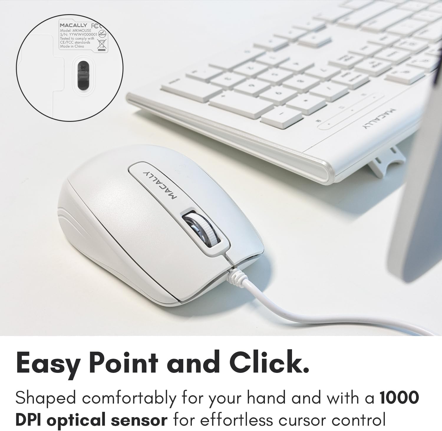 Macally 104 Key USB Wired Keyboard and Mouse Combo with Apple Shortcut Keys for Mac,iMac,MacBook,and Windows PC (MKEYECOMBO),White,(Pack of 10)