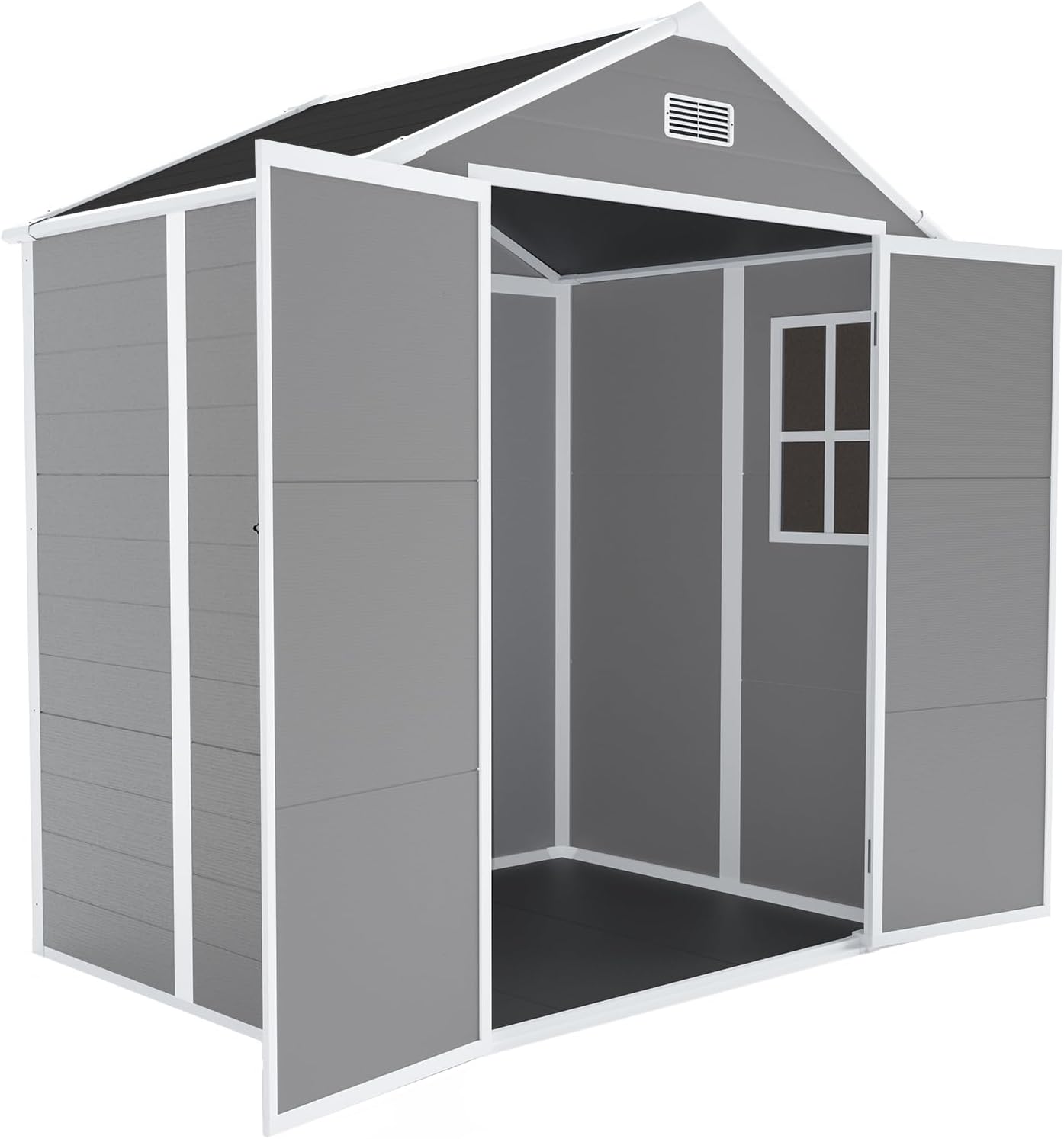 YOPTO 6x5 FT Resin Storage Shed,Garden House with Floor & Lockable Door,Waterproof Plastic Tool Sheds W/Slanting Roof Visual Window & Air Vents for Bicycles,Lawnmowers,Lawn,All Weather Use,Gray