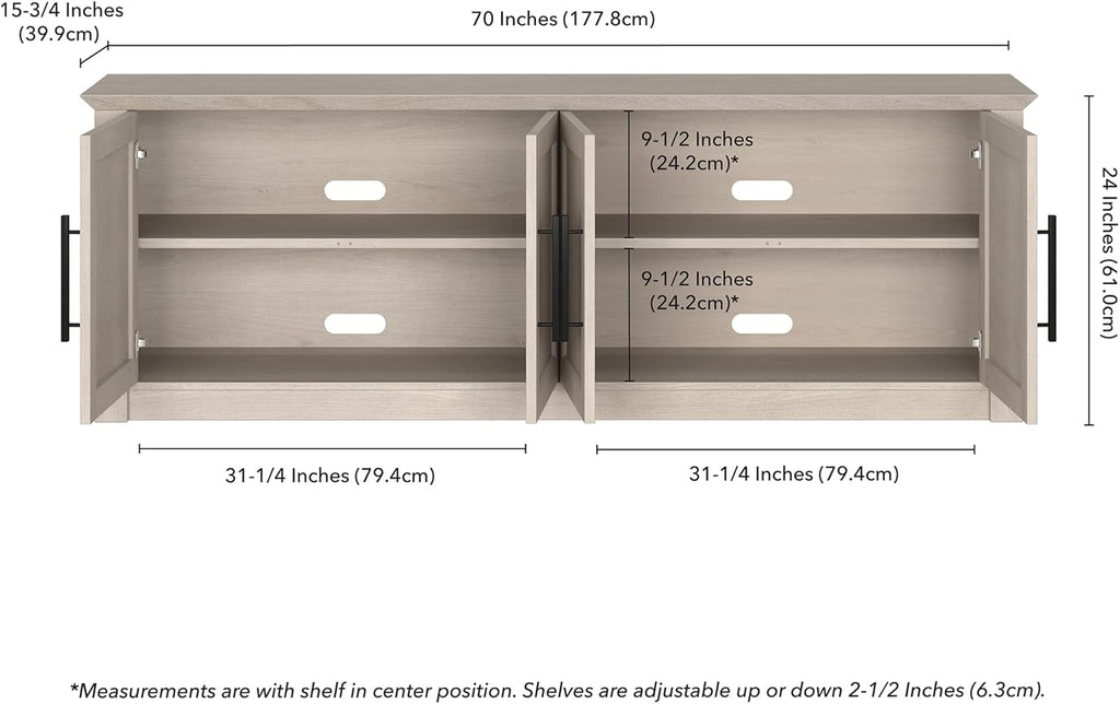 Henn&Hart TV Stand for TVs up to 78' with 2 Conceal Storage Cabinets and Adjustable Shelves for Living Room, Family Room, or Office, Beech White