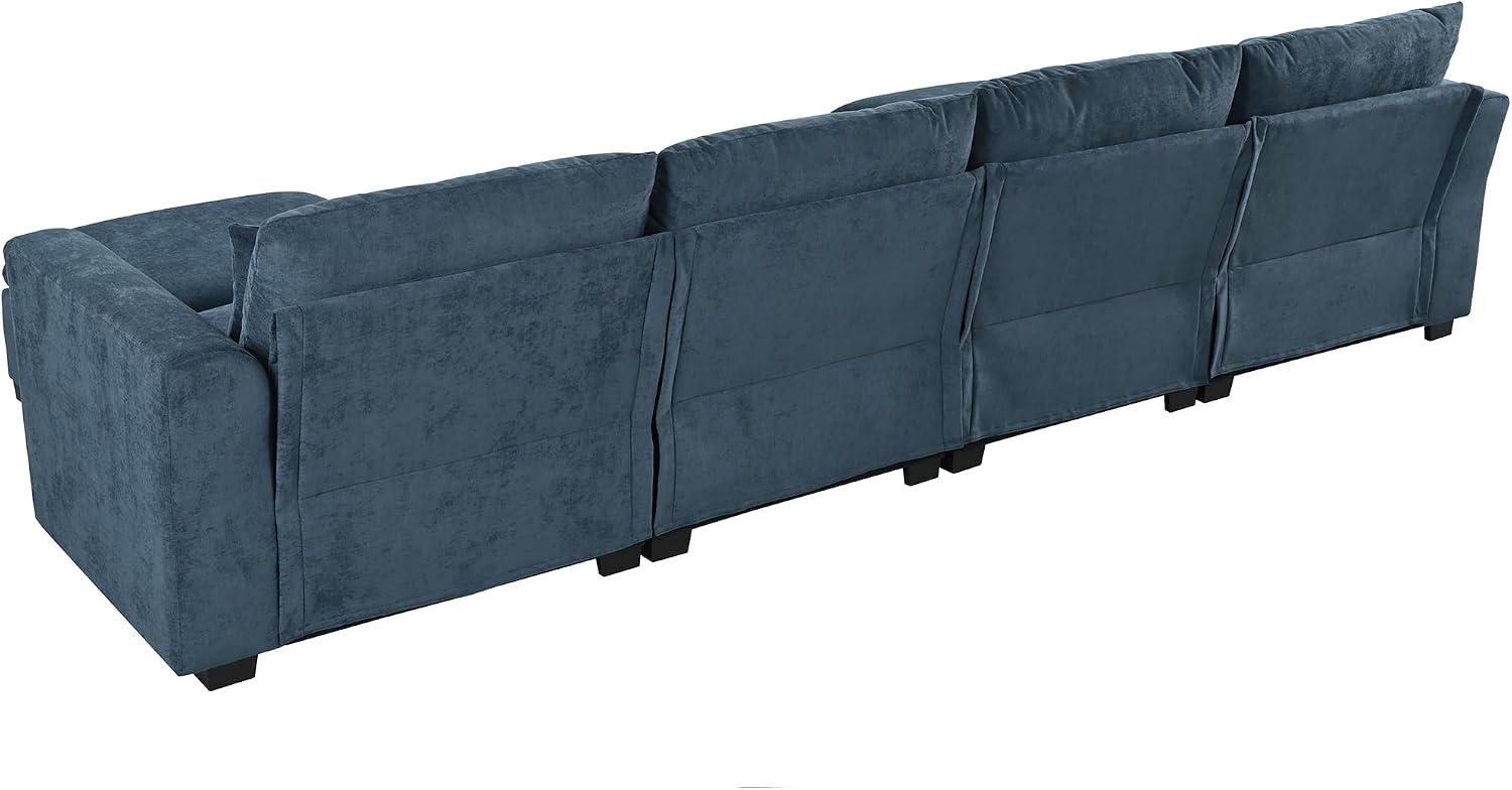 LUMISOL Sectional Sofa with Movable Ottomans, U-Shaped Linen Blend Fabric Couch with Storage Ottomans, 131.9' Upholstered Modular Sofa for Living Room Apartment, Blue
