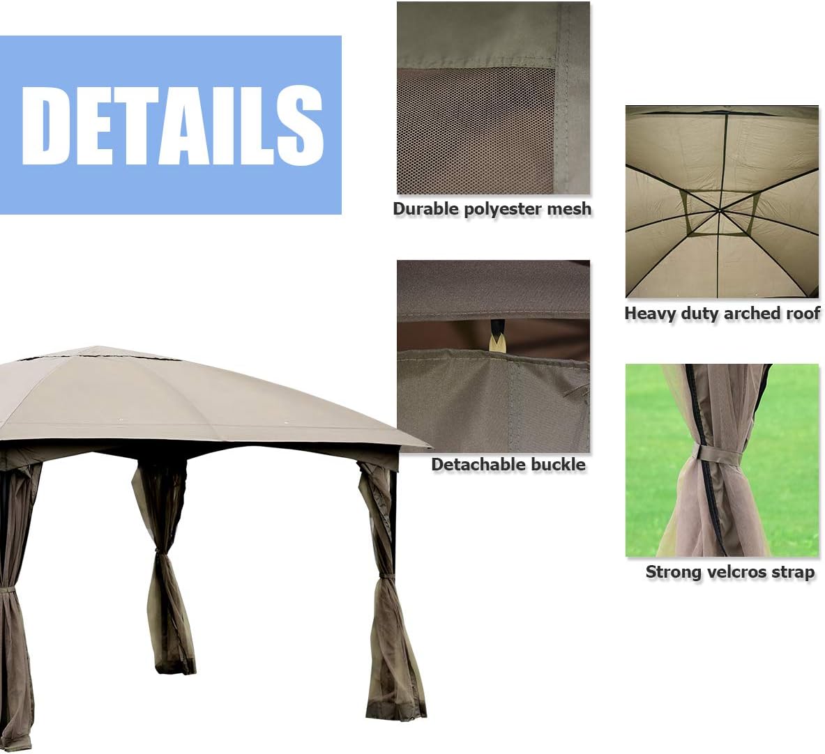 Tangkula 11.5 x 11.5 Feet Large Outdoor Gazebo, Fully Enclosed Canopy Gazebo with Netting, Patio Gazebo Shelter w/ 133 Square Feet of Shade for Patio Lawn Garden Beach Picnic