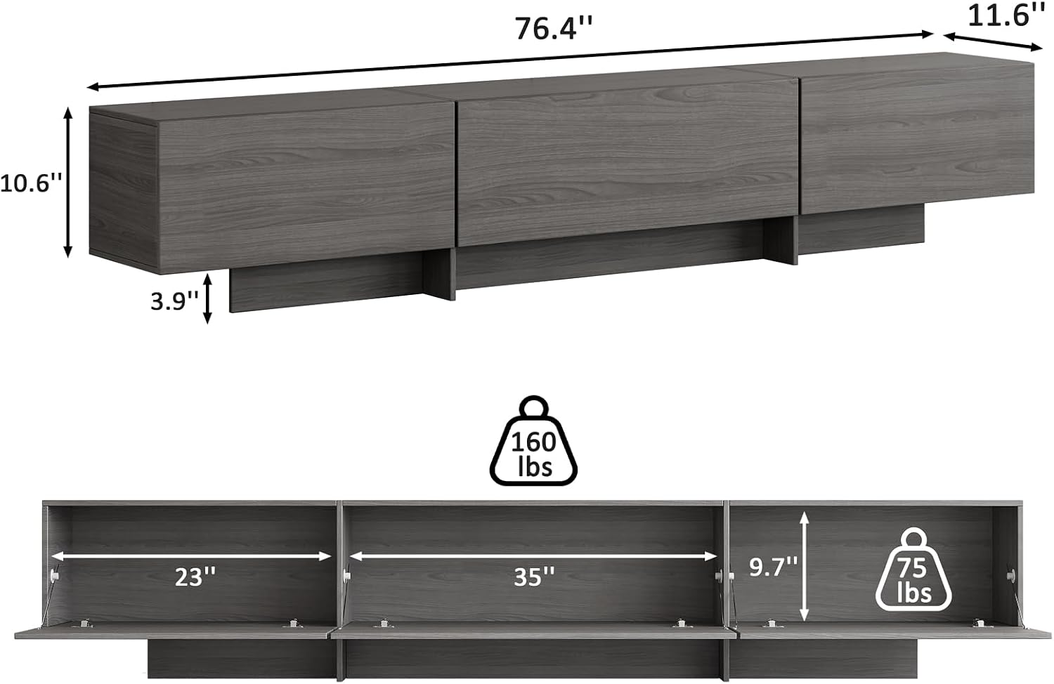 Coffee Table and TV Stand Set of 2,76.4'' Modern TV Console,Entertainment Center with 3 Drawers,Modern Oval Coffee Table with Storage, Wood Center Tables for Living Room, Bedroom, Home Office, Grey