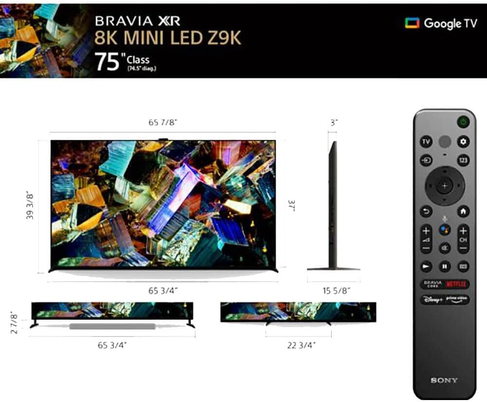 Sony 75 Inch 8K Ultra HD TV Z9K Series: BRAVIA XR 8K Mini LED Smart Google TV with Dolby Vision HDR and Exclusive Features for The Playstation® 5 XR75Z9K- Latest Model,Black
